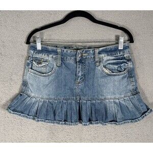 Vintage Y2K Mudd Pleated Micro Low Rise Mini Skirt Womens Size 7 Denim Y2K 2000s